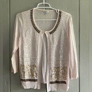Chico's Women's Cardigan  Size 0 Linen Blush Pink Bead Embellished Knit